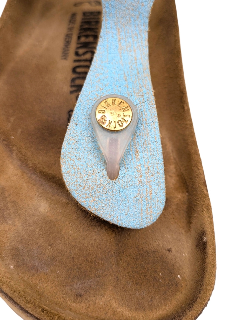 Birkenstock Gizeh Washed Metallic Blue Leather Sandals EU 38 US L7 M5 S4089 - Picture 9 of 12